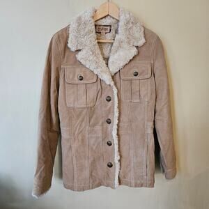 Vintage Wilson's Leather Women's Suede Sherpa Jacket, Size L Tan Trucker Leather